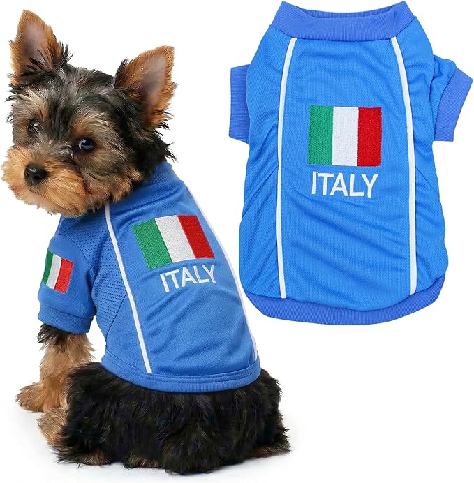 Parisian Italy Dog Jersey - Breathable Mesh Puppy Football Jersey - Stretch Sporty Dog Clothes - Summer Shirts for Small Dogs - Soccer Jersey for Dogs - Sportswear Pet Clothes - Team Italy Apparel