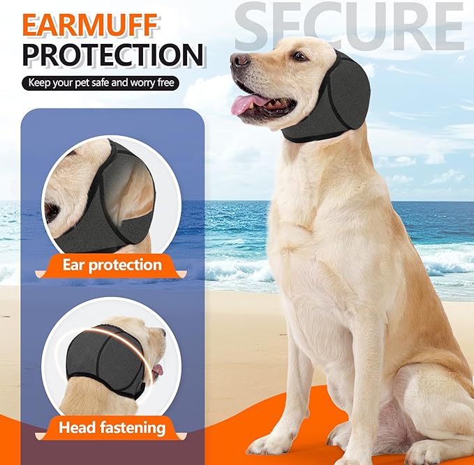 Waterproof Dog Ear Covers for Grooming, Bathing,Swimming, Pet Calming Hoodie Dog Ear Muffs Noise Protection for Blow Drying Sleep Help Headband (Gray，S)
