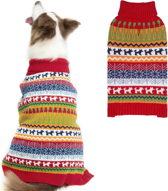 Dog Sweater - Winter Coat Apparel Clothes with Colorful Stripes for Cold Weather