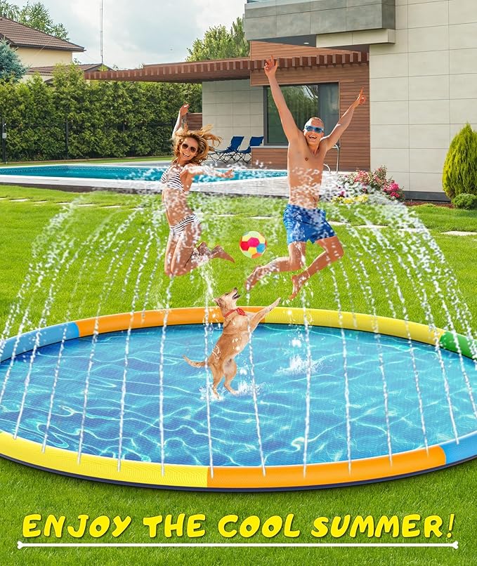 EPN Splash Pad, 13FT Size Extra Large Sprinkler Play Mat for Dogs & Kids, Thicker Pool Summer Outdoor Water Toys Fountain Pad for 3+ Children & Pets