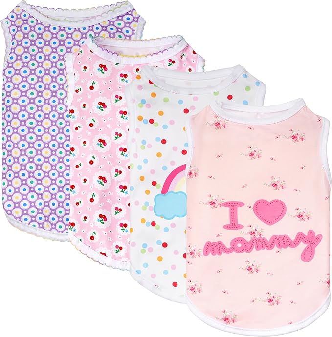 choyaxo 4pcs Dog Shirts Sleeveless Printed Pet Vest for Chiuahaha Small Medium Dogs Spring Summer