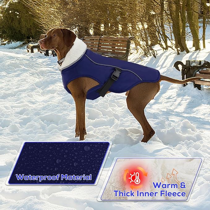 EMUST Dog Cold Weather Coats, Fleece Lining Small/Medium/Large Dog Jacket for Winter, Warm Waterproof Pet Winter Clothes for Large Dogs, Blue XL
