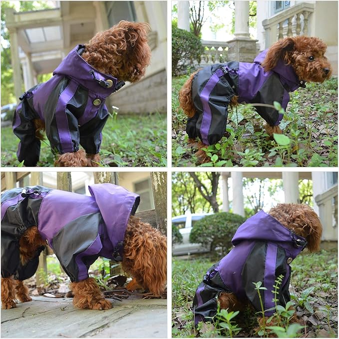 Lovelonglong Alaska Dog Hooded Raincoat, Golden Retriever Rain Jacket Poncho Waterproof Clothes with Hood Breathable 4 Feet Four Legs Rain Coats for Large Huge Dogs Purple L-XL+