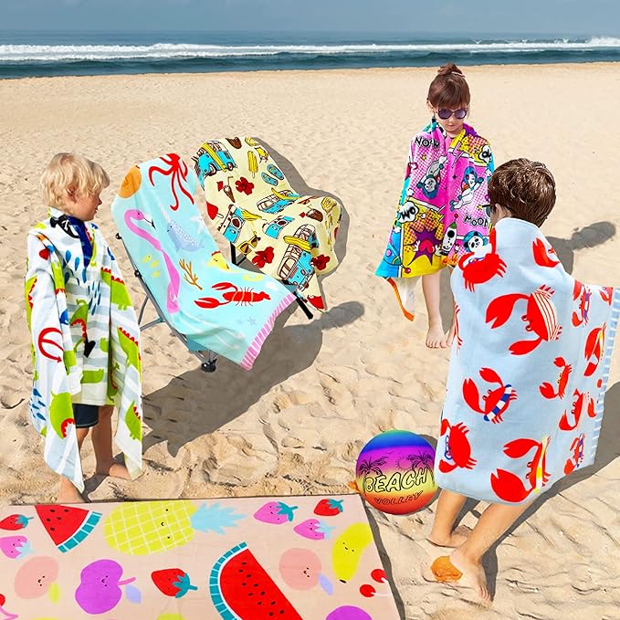 YIFONTIN Kids Beach Towel Super Soft Absorbent Cotton Blanket 25.5”X51.0” for Bath Swimming Camping, Gator Crocodile Pirate.