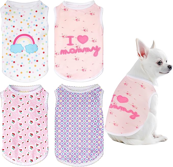 choyaxo 4pcs Dog Shirts Sleeveless Printed Pet Vest for Chiuahaha Small Medium Dogs Spring Summer