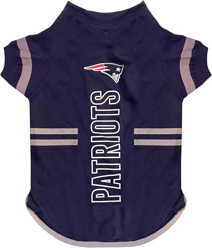 Pets First NFL New England Patriots Dog T-Shirt, Football Dogs & Cats Shirt - Durable Sports PET TEE - 3 Sizes, NFL PET Outfit, Reflective TEE Shirt in Team Color, Cool Football Dog Tee