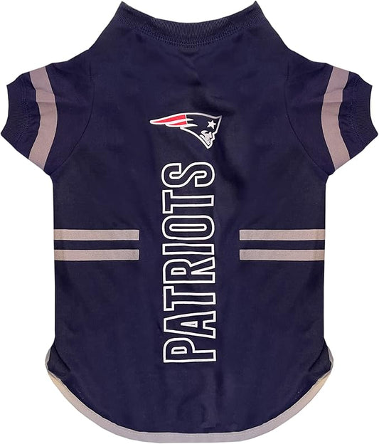 Pets First NFL New England Patriots Dog T-Shirt, Football Dogs & Cats Shirt - Durable Sports PET TEE - 3 Sizes, NFL PET Outfit, Reflective TEE Shirt in Team Color, Cool Football Dog Tee