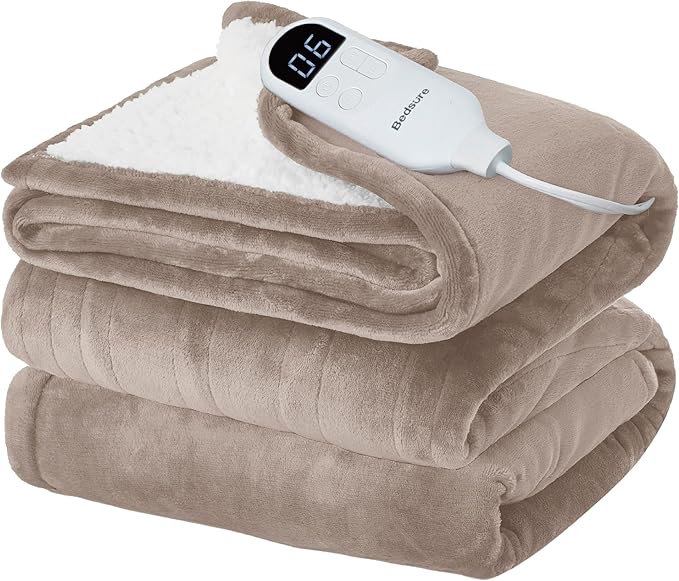 Bedsure Electric Blanket Twin - Soft Flannel Heated Blanket Twin Size, Fast Heating with 6 Time Settings (Up to 10H) & 6 Heat Settings, Warm Gifts for Grandma (62x84 inches, Taupe)