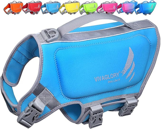 VIVAGLORY High Buoyancy Dog Life Vest, Swimming Vest with Handle, Dog Life Jacket for Swimming & Boating, Buoyancy for Puppy Doggy, M, Blue