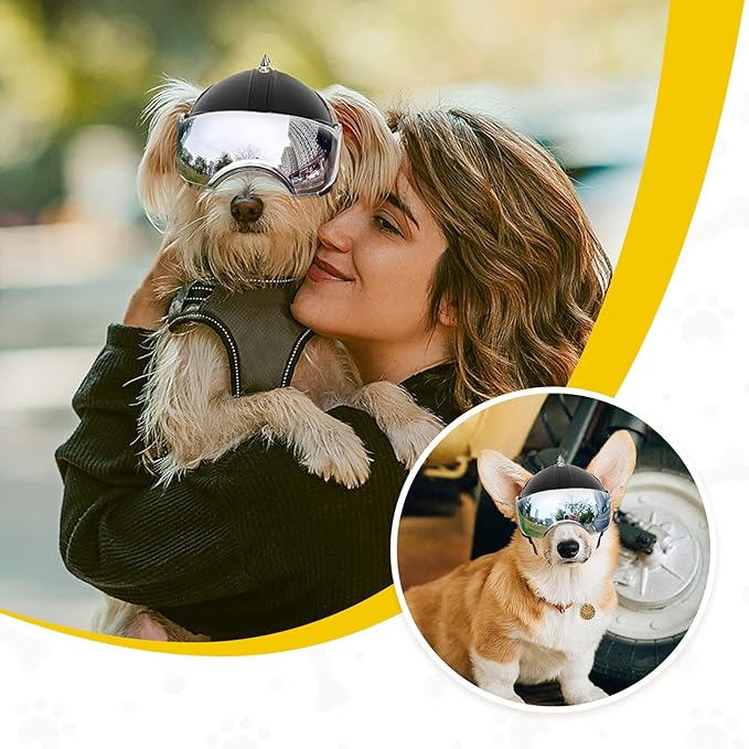 PETLESO Small Dog Helmet, Pet Motorcycle Helmet with Ear Holes, Adjustable Pet Safety Hat with Flip-Up Silver Visor, Small-Medium Puppy Heads Protection, Spiked