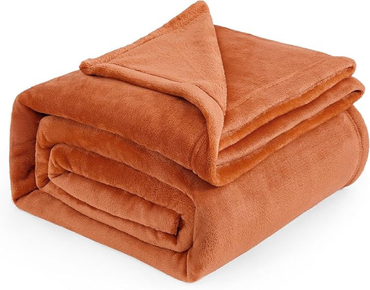 Bedsure GentleSoft Burnt Orange Fleece Throw Blanket - 300GSM Soft Lightweight Plush Cozy Blankets for Bed, Sofa, Couch, Travel, Camping