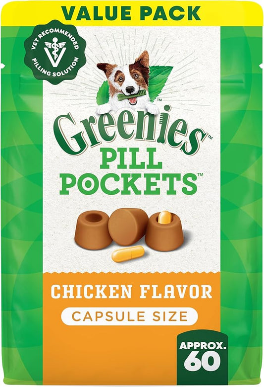 Greenies Pill Pockets for Dogs Large Size, Dog Treat Pouch for Capsule Medication, Chicken Flavor, 15.8 oz. Pouch