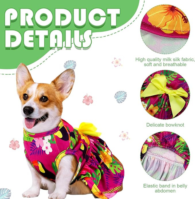 LEIFIDE 8 Pcs Summer Themed Hawaii Dog Dresses Holiday Flamingo Fruit Floral Pattern Pet Skirts Hawaii Puppy Princess Dresses Outfits Bowknot for Girl Dogs Cats Beach(XL)