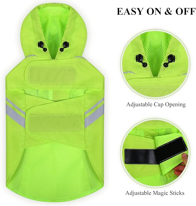 VIVAGLORY Wetoff Dog Raincoat, Rain Coat for Dog All Seasons Adventure, Rain Jacket with Harness Hole & Hood, Reflective Lightweight Waterproof for Doggy & Puppy, M, Bright Yellow