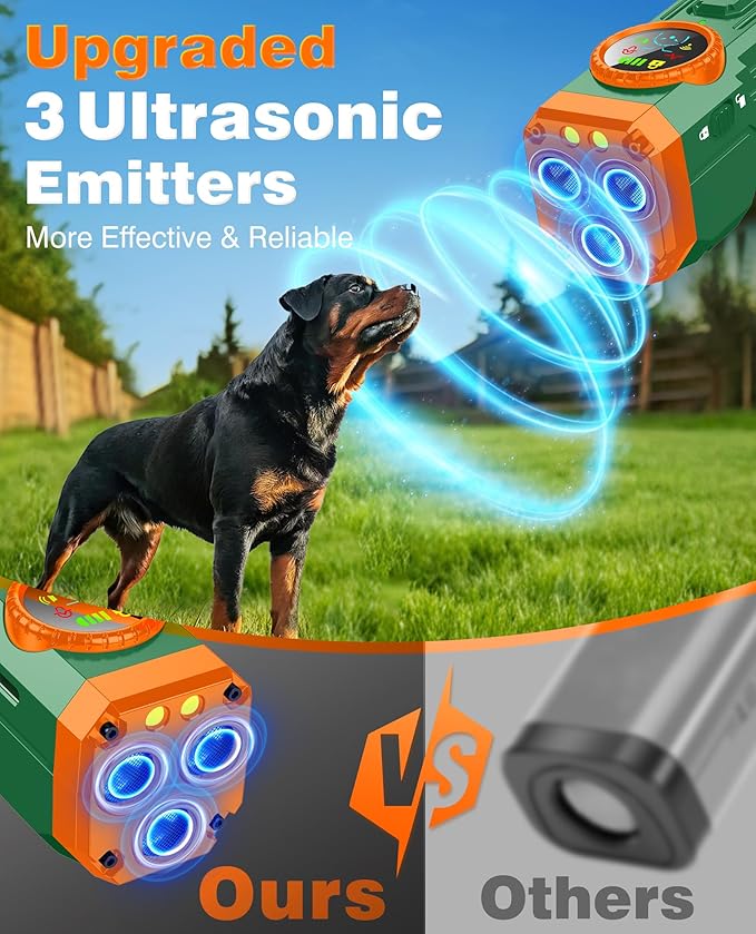 Dog Bark Deterrent Devices, 2025 Upgraded 3X Sonic Emitters Anti Barking Device for Own Or Neighbor's Dog, Safe & Effective Portable Ultrasonic Dog Bark Shield Rechargeable Dog Barking Silencer