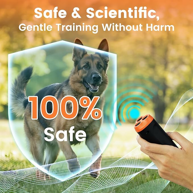 Ultrasonic Dog Bark Deterrent Device 3X Ultrasound Anti Barking Device Safe for All Dogs Training Tools Up to 50ft for Indoor Outdoor with Flashlight Rechargeable Training Device