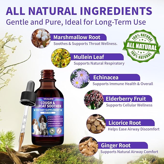 Dog Cough Treatment Support for Dogs - Dog Cough Care Natural Solution for Cough Natural Dog Cough Supplement Herbal Drops Support for All Breeds - 60 ml/2 Fl Oz
