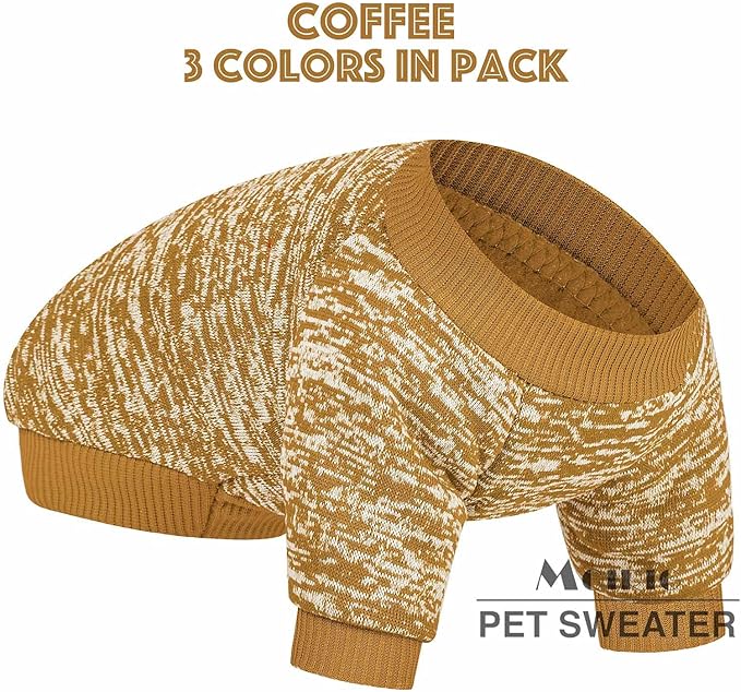 Dog Sweater, Dog Sweaters for Small Dogs, 2, 3 Pack Warm Soft Pet Clothes for Puppy, Medium Large Cat, Dogs Girl or Boy, Dog Shirt for Winter Christmas (Red+Green+Coffee, Small)