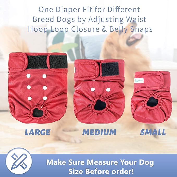 Leekalos Reusable Washable Dog Diapers Female (3 Pack) - Highly Absorbent Doggie Diapers - Size Adjustable Puppy Diapers for Dog Period Panties (Small,Red,Purple,Black)