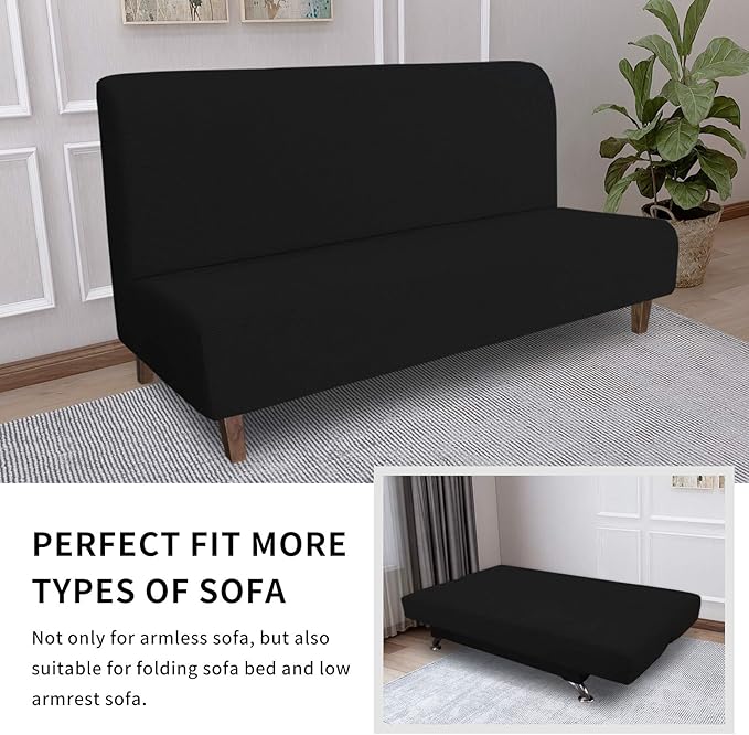 Easy-Going 100% Waterproof Futon Cover, Dual Waterproof Couch Cover for Futon, Stretch Jacquard Sofa Cover, Leakproof Furniture Protector for Kids, Pets, Dog and Cat (Medium, Black)