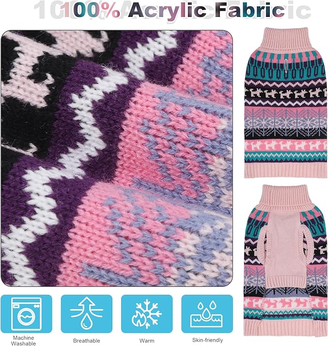 Dog Sweater - Winter Coat Apparel Clothes with Colorful Stripes for Cold Weather
