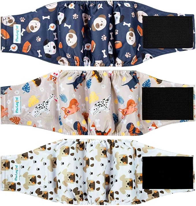 Paw Legend Washable Dogs Diapers Male Dog Belly Bands for Male Dogs Diapers Reusable Puppy & Doggie Diapers Male (3 Pack, X-Small)