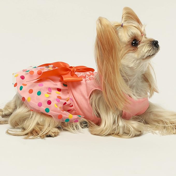 Fitwarm Happy Easter Day Dog Dress 100% Cotton Girl Dog Clothes Easter Bunny Dogs Dresses Pet Apparel Doggie Tutu with Bowknot Cat Clothing Puppy Dresses Doggy Costume Attire Orange Large