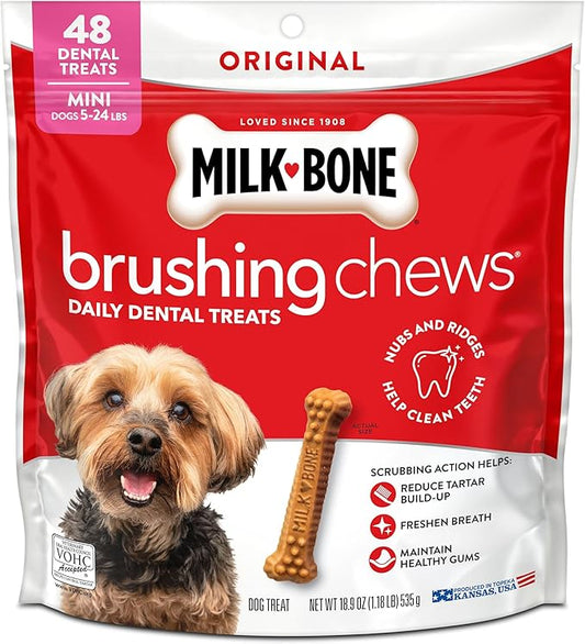 Milk-Bone Brushing Chews Original Chicken Flavor Daily Dental Dog Treats, Mini, 18.9 Oz. Bag