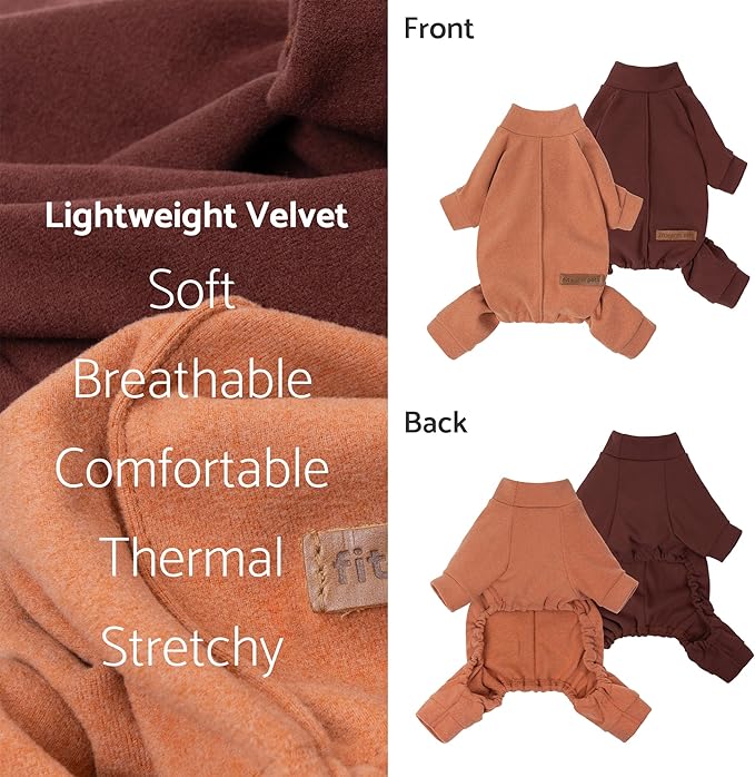 Fitwarm 2 Pack Lightweight Fleece Dog Pajamas, Thanksgiving Outfit for Small Dogs Boy Girl, Cozy Pet Onesie with Feet, Orange, Brown, Small