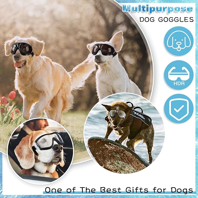 2 Pieces Dog Goggles Sunglasses Snowproof Windproof Glasses Pet Goggles for Travel Skiing Anti-Fog Dog with Adjustable Strap