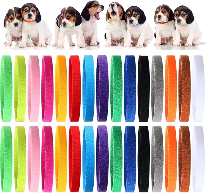 Weewooday 45 Pieces Puppy Whelping Collars Newborn Double-Sided Puppy ID Collars Soft Adjustable Identification Bands 3 Sizes for Newborn Pet Dog Kittens, 15 Colors
