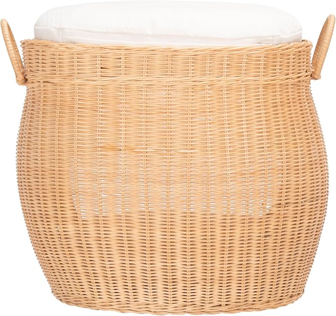 SAFAVIEH Home Collection Faati Honey Brown Rattan Pet Cat Bed with White Cushion, Ideal for Living Room, Bedroom, Entryway (Fully Assembled)