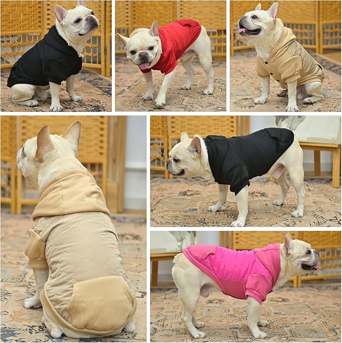 KOOLTAIL Warm Dog Winter Coat for Small Dogs, Waterproof Puppy Jacket with Leash Hole, Cold Weather Pet Vest for Winter, Soft Pet Hoodie Sweater Sweatshirt Clothes for Puppy Cats Girls Boys Black S