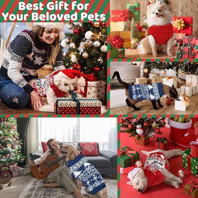 Christmas Dog Sweaters for Small Medium Large Dogs and Cats,Pet Soft Warm Holiday Outfit Girl & Boy,Pup Winter Clothes Turtleneck Double Knitting Collar for Outdoors Playing (Snowman,Small)