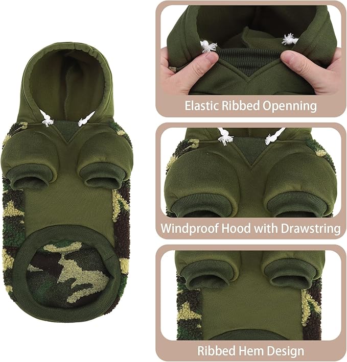 PUPTECK Dog Hoodie Puppy Sweatshirt Warm Dog Sweater Winter Clothes Cold Weather Coats for Small Medium Large Dogs, Camouflage, L