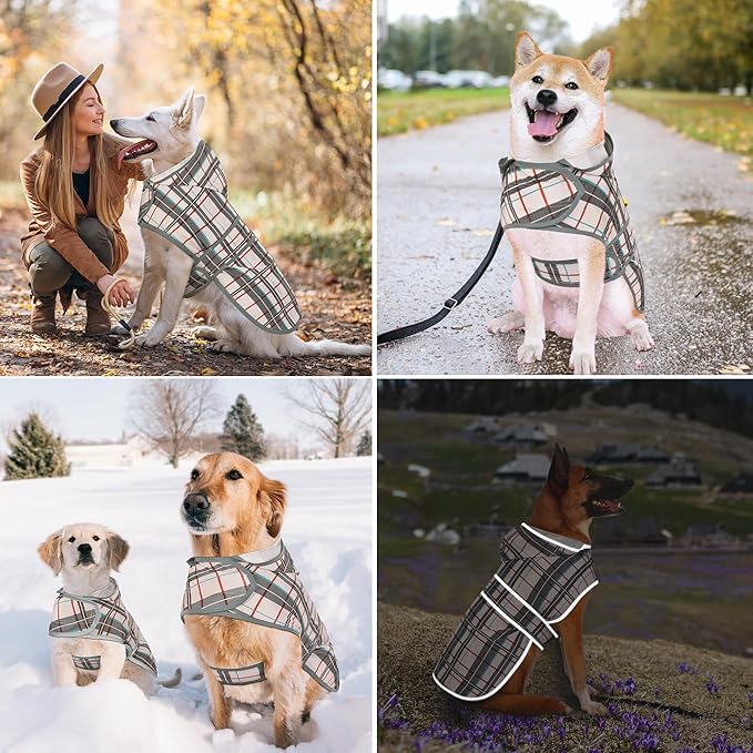 Dog Raincoat for Small Dogs Puppies Waterproof Jacket Hooded Rain Coats with Reflective Strips Leash Hole & Poncho Adjustable Fit (Plaid,S)