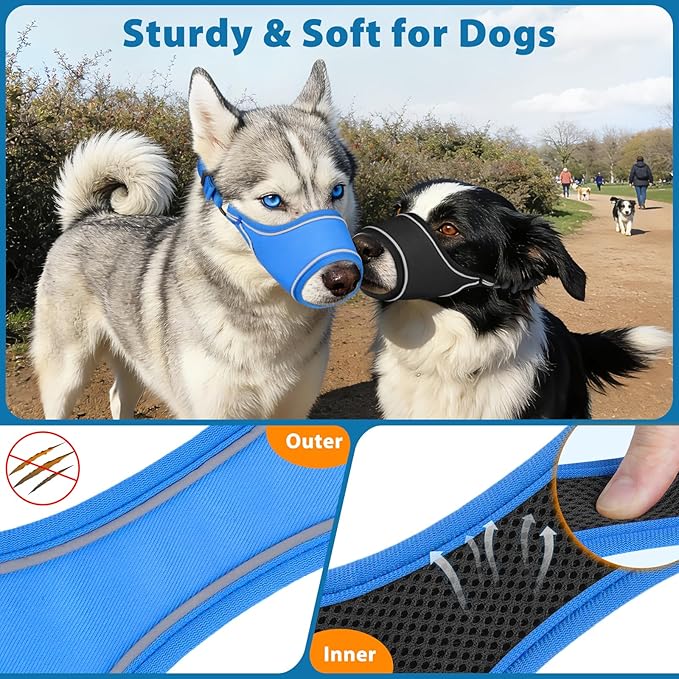 LUCKYPAW Dog Muzzle for Small Medium Large Dog Labrador Golden Retriever German Shepherd, Soft Oxford Cloth Muzzle to Prevent Biting Chewing for Training Grooming with Buckle Reflective Strip(Blue,M)
