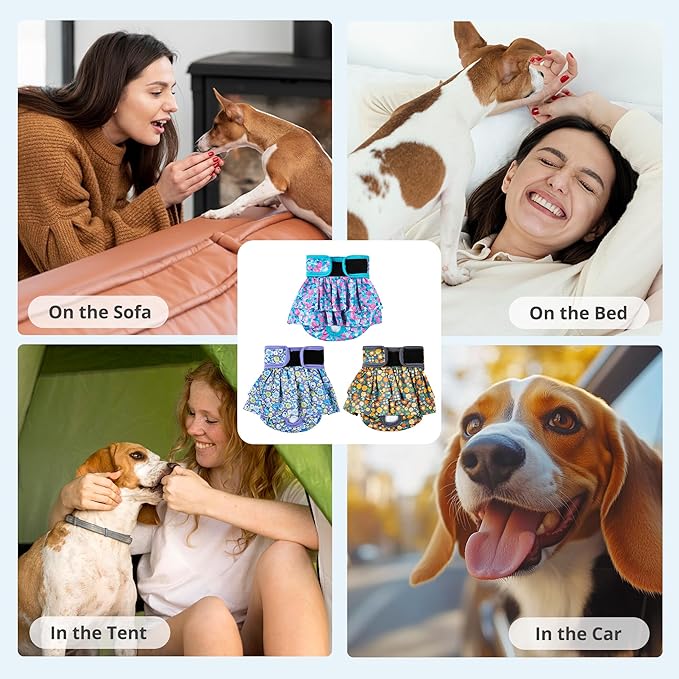 wegreeco Dog Diapers Female (3 Pack), Highly Absorbent Puppy Doggie Dog Diapers for Female Dogs Period, Washable Doggy for in Heat, Small Medium Large Size (Small Floral, Large)
