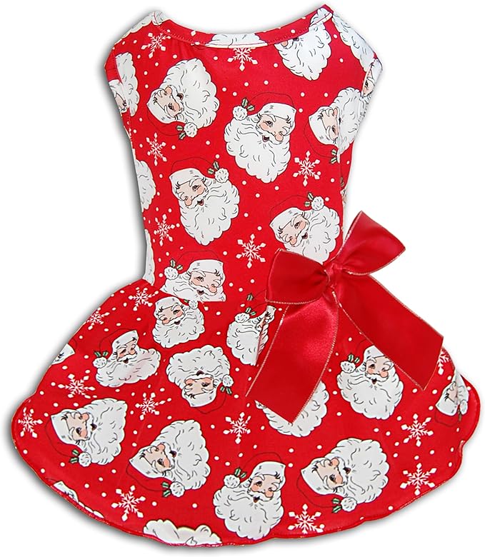Christmas Santa Claus Dog Dress, Festive Holiday Pet Skirt Outfit with Snowflake Design for Small and Medium Dogs