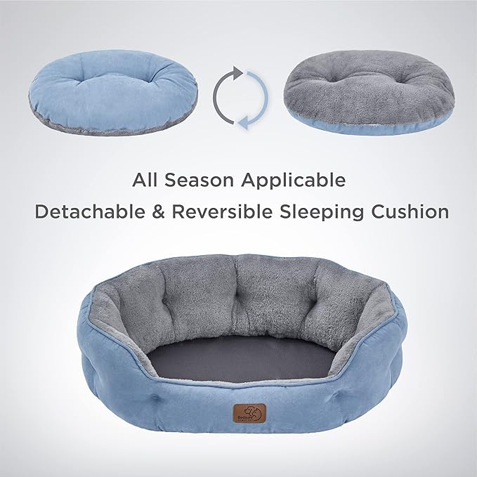 Bedsure Dog Beds for Small Dogs - Round Cat Beds for Indoor Cats, Washable Pet Bed for Puppy and Kitten with Slip-Resistant Bottom, 25 Inches, Frost Blue
