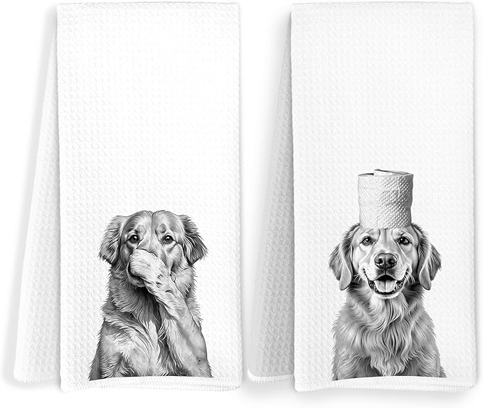 Funny Golden Retriever Bathroom Hand Towels, Golden Retriever Gifts, Dog Bathroom Decor, Funny Dog Hand Towels for Kids Bath Room Washroom Restroom Decor, 16x24 Inch Set of 2