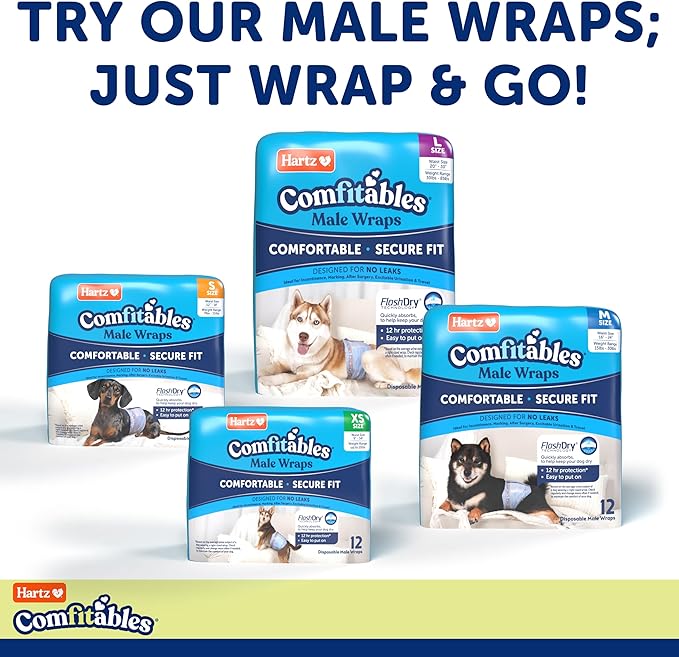 Hartz Comfitables Disposable Dog Diapers, Size XXS 12 Count, Comfortable & Secure Fit, Easy to Put On, Super Absorbent Male and Female Diaper