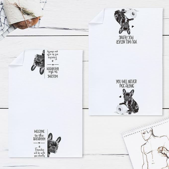 Cabana Bro Funny French Bulldog Bathroom Hand Towels, Frenchie Gifts for Women Men, Dog Lover Gifts, Welcome to The Bathroom Decorative Hand Towels for Bath Room Washroom, 16x24 Inch Set of 2