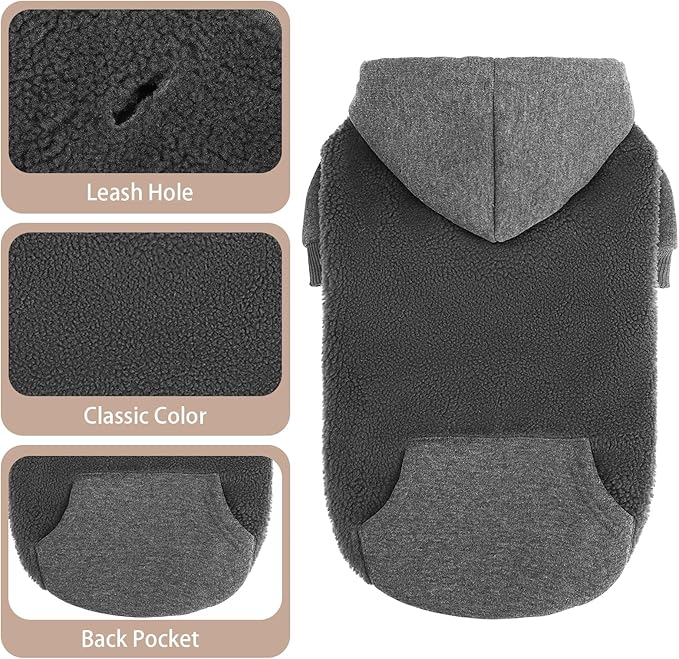 PUPTECK Dog Hoodie Puppy Sweatshirt Warm Dog Sweater Winter Clothes Cold Weather Coats for Small Medium Large Dogs, Grey, M