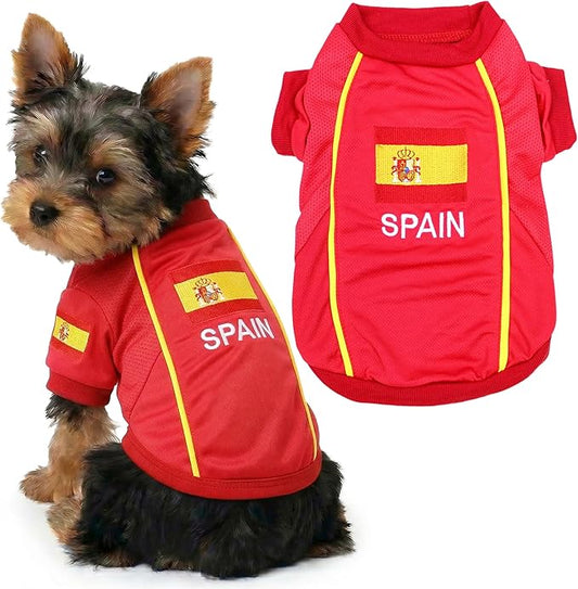 Parisian Spain Dog Jersey - Breathable Mesh Puppy Football Jersey - Lightweight Stretch Sporty Dog Clothes - Summer Shirts for Small Dogs - Soccer Jersey for Dogs - Sportswear Pet Clothes