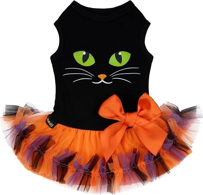 Fitwarm Halloween Cat Face Dog Dress, Funny Halloween Costumes for Small Dogs Girl, Pet Apparel, Black, Orange, Purple, Green, Large