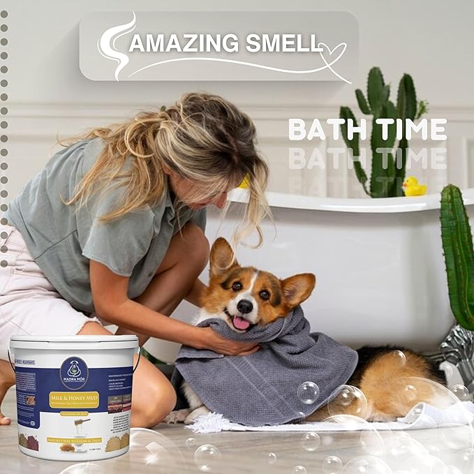 Worldwide Nutrition Madra Mor Milk & Honey Mud Spa Bath for Dogs | Dog Bath for Dog Grooming | Dog Coat Skin Care Products | 7.5lb Pail Mud Bath Dog Essentials with Multi-Purpose Key Chain, brown