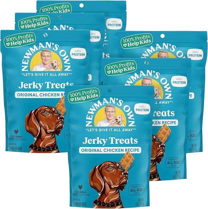 Newman's Own Jerky Treats for Dogs - Grain Free - High Protein Dog Treats with US Farm-Raised Chicken - Training & Reward Treats - Original Chicken Recipe - 5 oz Bag (Pack of 6)