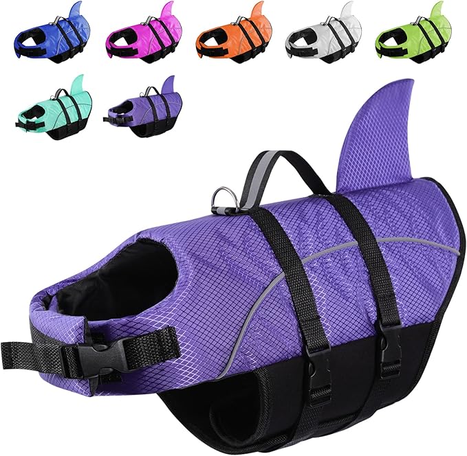 Queenmore Small Dog Life Jacket for Swimming, Boating, Kayaking - High Buoyancy Puppy Preserver with Rescue Handle (Purple, XS)