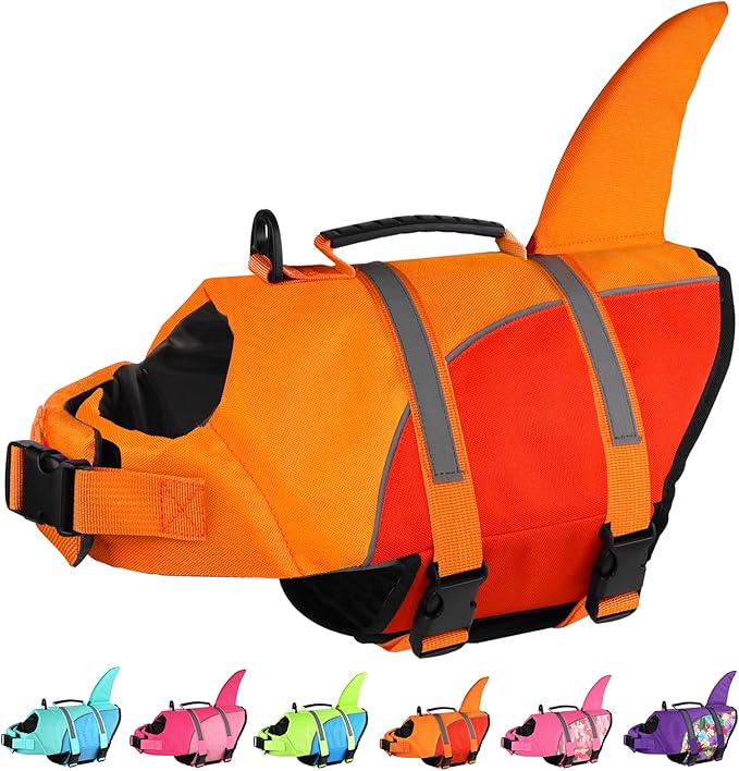 Doglay Shark Ripstop Dog Life Vests for Swimming Boating with High Buoyancy and Rescue Handle, Adjustable Pet Flotation Vest for Small to Large Dogs